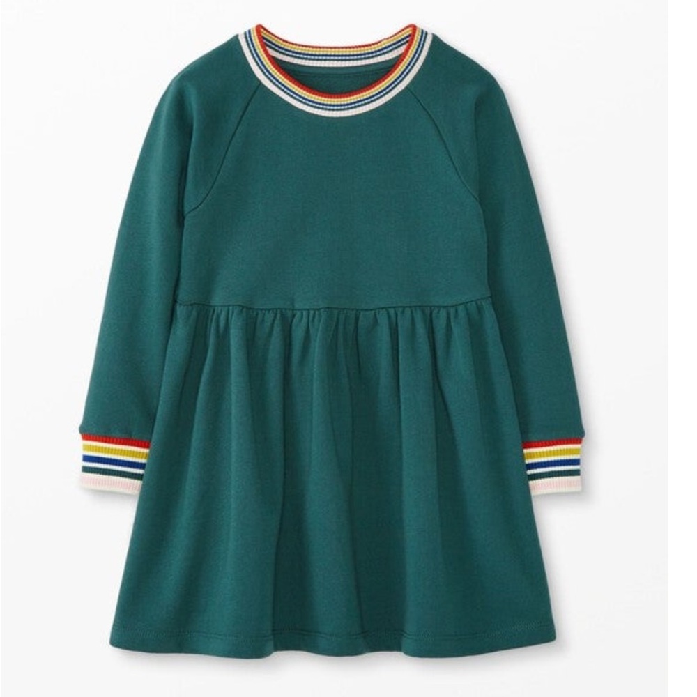 Hanna Andersson Green Long Sleeve Dress with Striped Trim - 2T